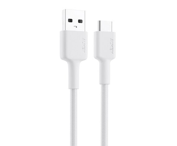 Aukey CB-CD30-WH Naylon Örgülü USB-A Type-C Şarj Kablosu 0.9M