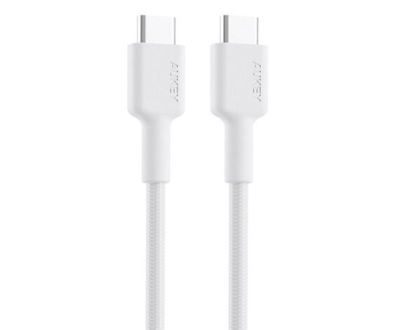 Aukey CB-CD45-WH PD Naylon Örgülü Type-C Type-C Şarj Kablosu 0.9M