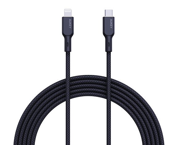 Aukey CB-NCL1-BK Naylon Örgülü 3A 480Mbps Type-C Lightning Kablosu 1.8M