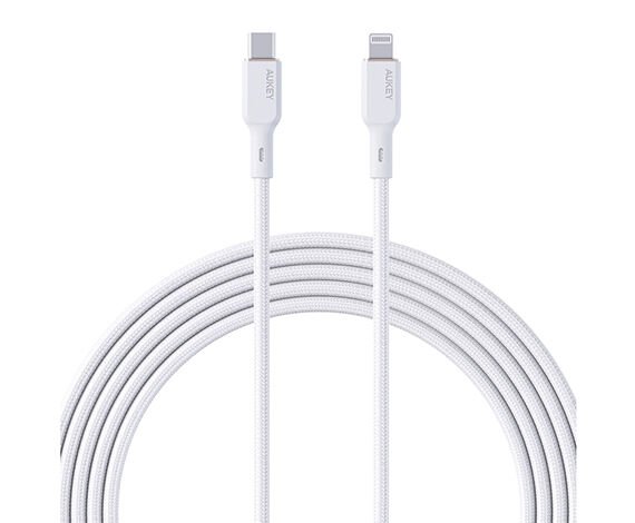 Aukey CB-NCL1-WH Naylon Örgülü 3A 480Mbps Type-C Lightning Kablosu 1.8M