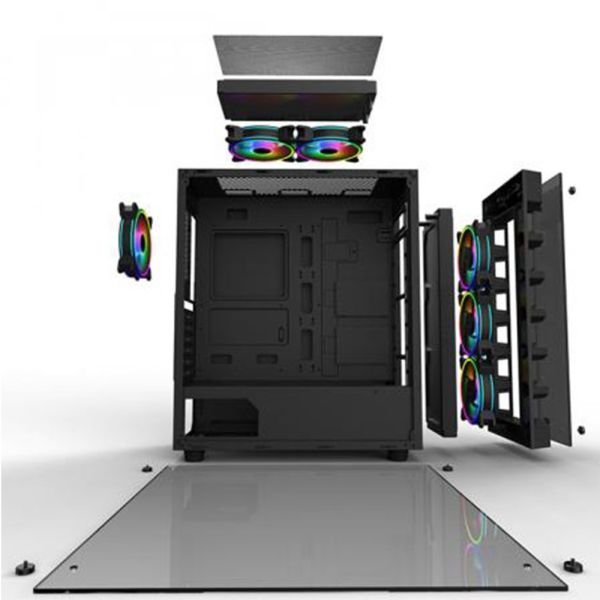 POWER BOOST JBST-X59-650 650W 80+ 6x RAİNBOW FİXED LED FAN MIDI TOWER PENCERELİ/TEMPERED 2xUSB3.0 SİYAH RGB GAMING KASA