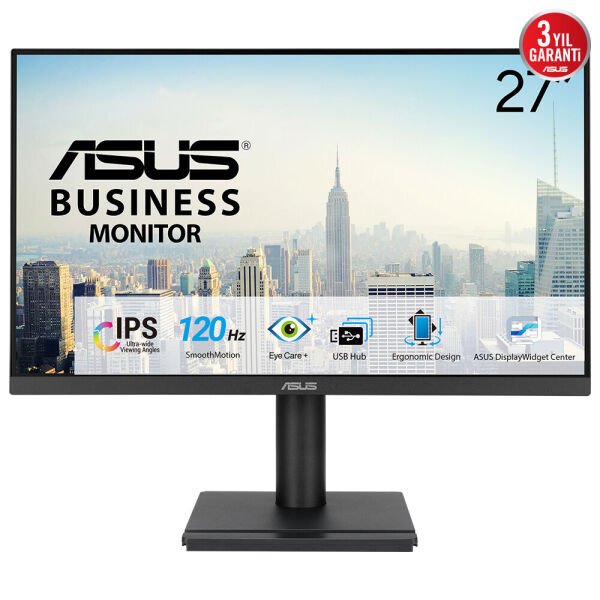 ASUS VA279QGS 27 IPS 1920x1080 1ms 120Hz 350cd DP HDMI VGA USB Hoparlör VESA 3YIL FLICKER-FREE, ÇERÇEVESİZ, DÜŞÜK MAVİ IŞIK, PİVOT MONİTÖR