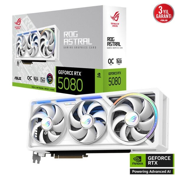 ASUS ROG-ASTRAL-RTX5080-O16G-WHITE RTX5080 16GB GDDR7 256bit 2xHDMI 3xDP RGB DLSS4 EKRAN KARTI