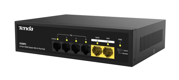 TENDA S106PC 6 PORT 10/100 4 PORT POE 2 PORT UPLINK 55w YONETILEMEZ DESKTOP SWITCH
