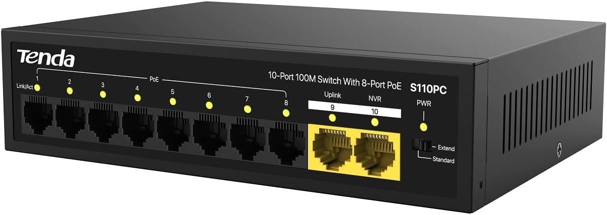 TENDA S110PC 10 PORT 10/100 8 PORT POE 2 PORT UPLINK 80W YONETILEMEZ DESKTOP SWITCH