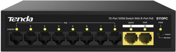 TENDA S110PC 10 PORT 10/100 8 PORT POE 2 PORT UPLINK 80W YONETILEMEZ DESKTOP SWITCH