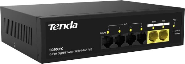 TENDA SG106PC 6 PORT 10/100/1000 4 PORT POE+ 2 PORT UPLINK 55w YONETILEMEZ DESKTOP SWITCH