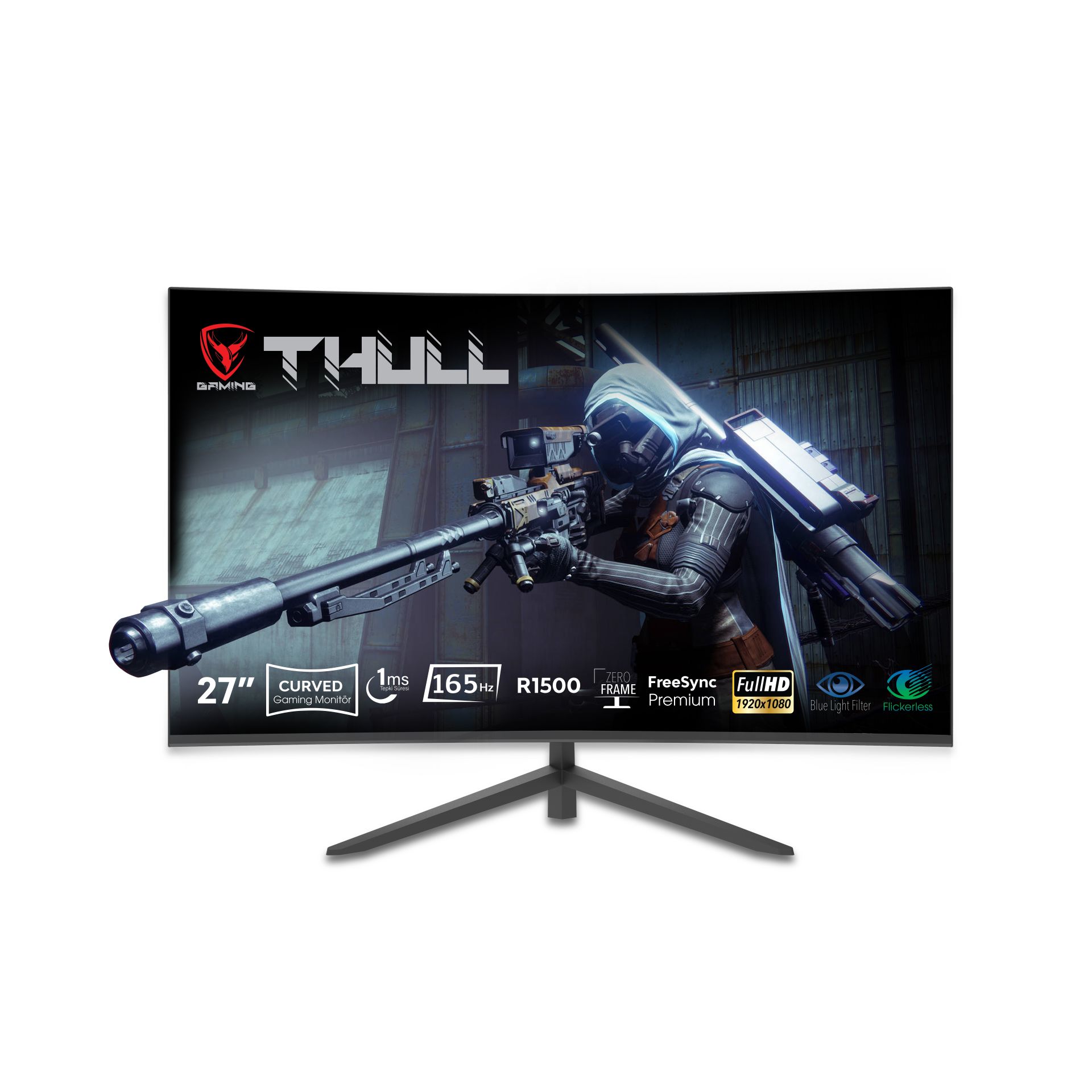 THULL TG-27C 27'' 1MS 165HZ FHD HDR300 VGA/HDMI/DP VESA FREESYNC PREMIUM CURVED LED GAMING MONITOR