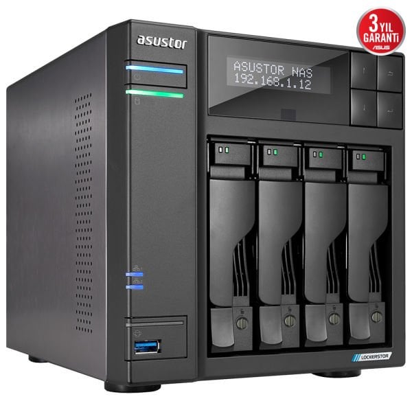 ASUSTOR AS6704T 4 BAY NAS(4X22TB Desteği), 4GB DDR4, M.2 x4, PCIe x1, 2.5GbE x2 DEPOLAMA ÜNİTESİ