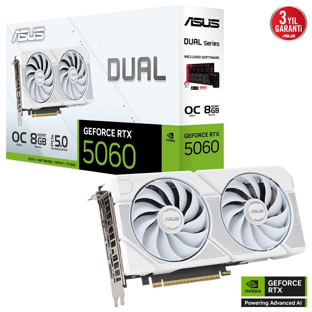 ASUS DUAL-RTX5060-O8G-WHITE RTX5060 8GB DDR7 128Bit 3xDP/1xHDMI