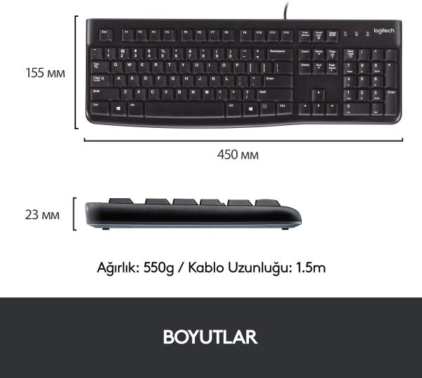 LOGITECH MK120 TÜRKÇE KABLOLU USB STANDART SİYAH Q KLAVYE+MOUSE