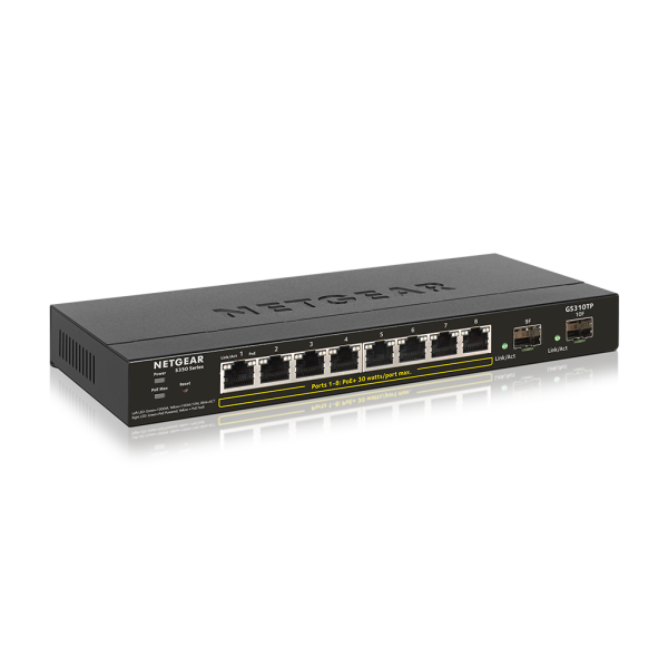 NetGear GS310TP-100EUS 8 Portlu 10/100/1000 Gigabit 2 dahili SFP portu, 8 port PoE+ (55W)