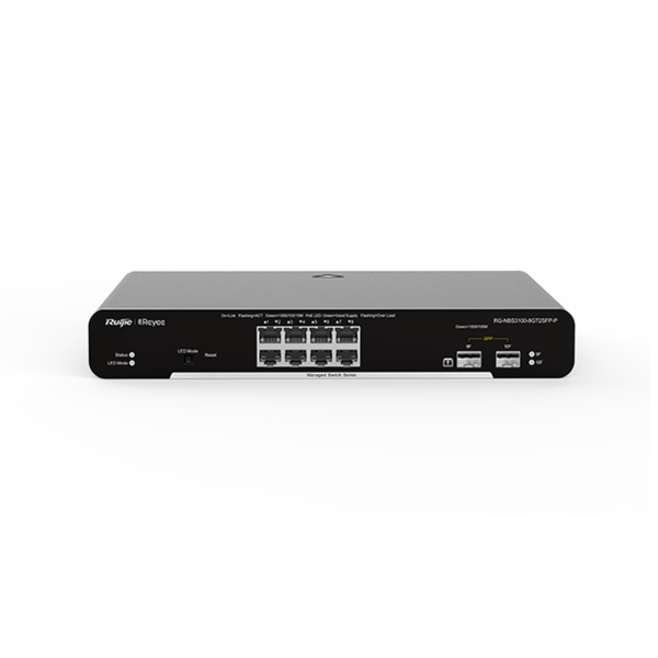 Reyee RG-NBS3100-8GT2SFP-P 8 Portlu, 10/100/1000 Gigabit, L2 Yönetilebilir Switch, 2 SFP, 8 Port PoE+ (125W)