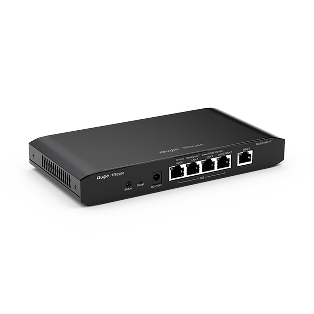 Reyee RG-EG105G-P 5 Portlu Router, Web Yönetilebilir, 2 WANs, 100 Kullanıcı, 4 Port PoE(54W), 300Mbps