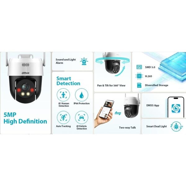 DAHUA P5AE-PV-4G 5MP DAHİLİ SES 4G PT DOME KAMERA