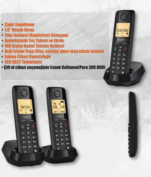 Gigaset Pure 300 Dect Telefon (siyah)