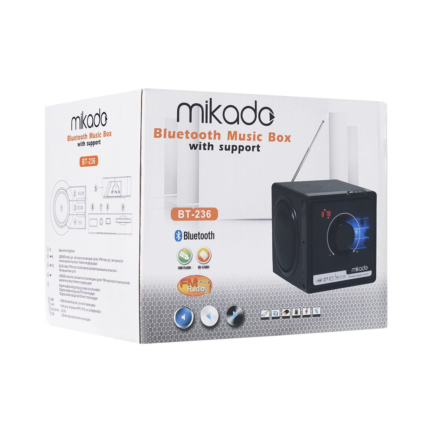 Mikado BT-236 3W+3W Siyah SD+MMC+Fm destekli Bluetooth Müzik Kutusu