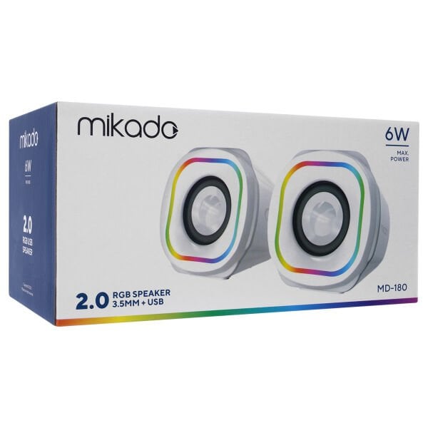 Mikado MD-180 2.0 3W*2 Beyaz RGB Aydınlatmalı USB + 3.5mm USB 5V Speaker Hoparlör