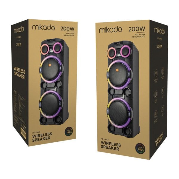 Mikado MD-104KP 200W 12V 14000mAh Bataryalı Siyah 1 UHF UV Mikrofonlu USB/BT/TF/TWS/AUX RGB 220V Kablolu Toplantı Anfisi
