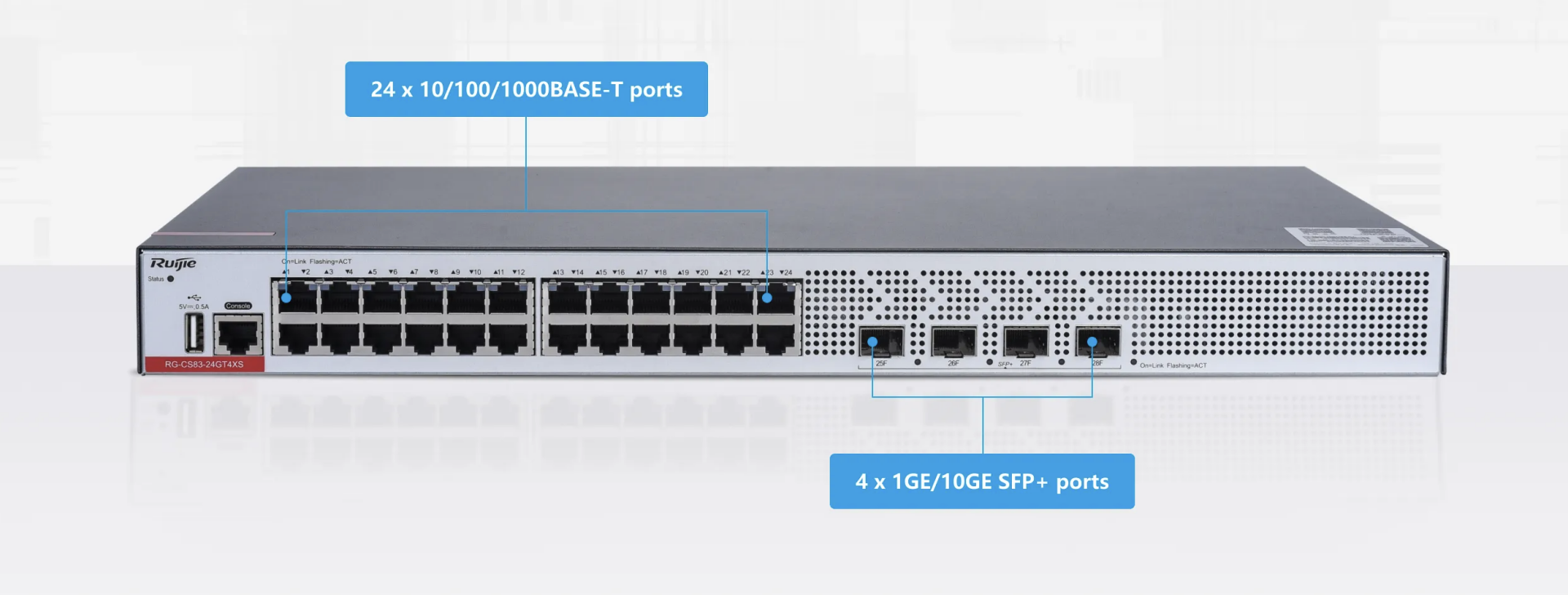 RUIJIE RG-CS83-24GT4XS 24 PORT 10/100/1000 4-PORT 1G/10G LAYER 3 YÖNETİLEBİLİR +CLOUD MANAGED RACK MOUNT SWITCH
