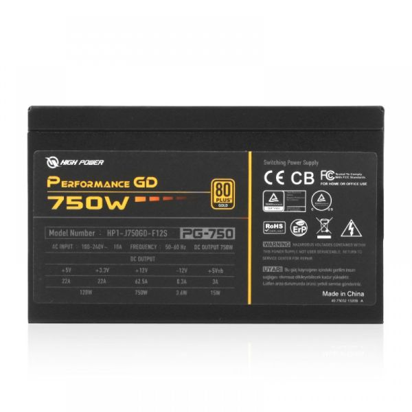 HIGH POWER PERFORMANCE GD 750W 80+ GOLD 12cm FANLI POWER SUPPLY AKTIF PFC HP1-J750GD-F12S