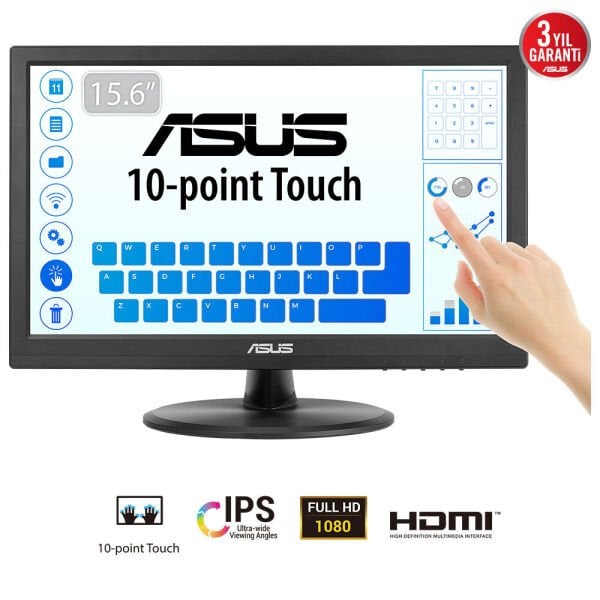 ASUS VT169HE 15.6'' 1920x1080 VGA/HDMI DOKUNMATİK SİYAH IPS LED MONITOR