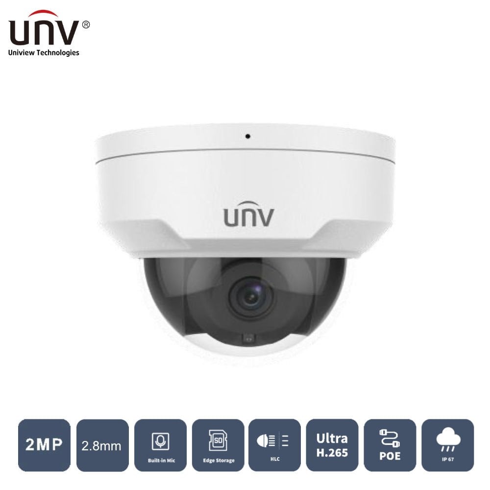 UNIVIEW IPC322LB-ASF28K-A 2MP 2.8MM 30MT H265+ IP67/IK10 IP DOME KAMERA (Dahili Sesli)