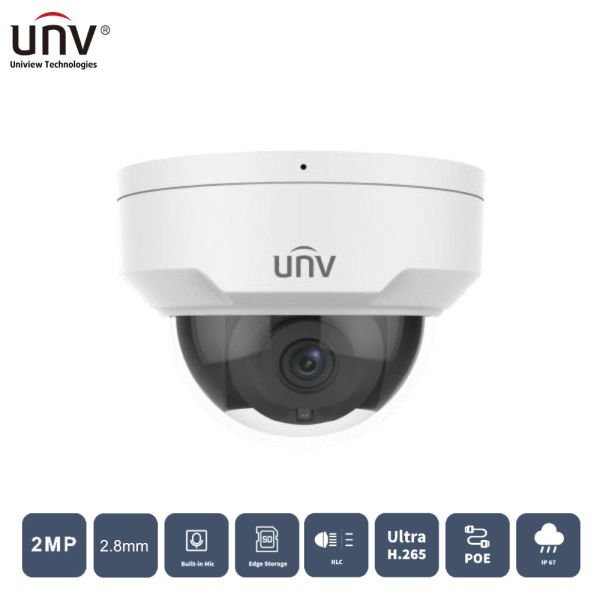 UNIVIEW IPC322LB-ASF28K-A 2MP 2.8MM 30MT H265+ IP67/IK10 IP DOME KAMERA (Dahili Sesli)