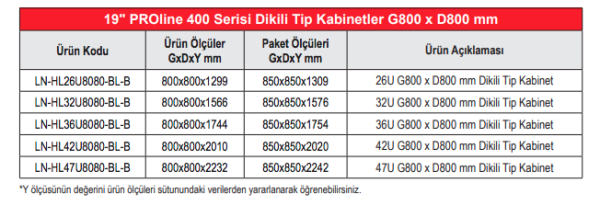 Lande Proline 400 Serisi LN-HL47U8080-BL-B 47U 800x800 Dikili Tip Kabinet