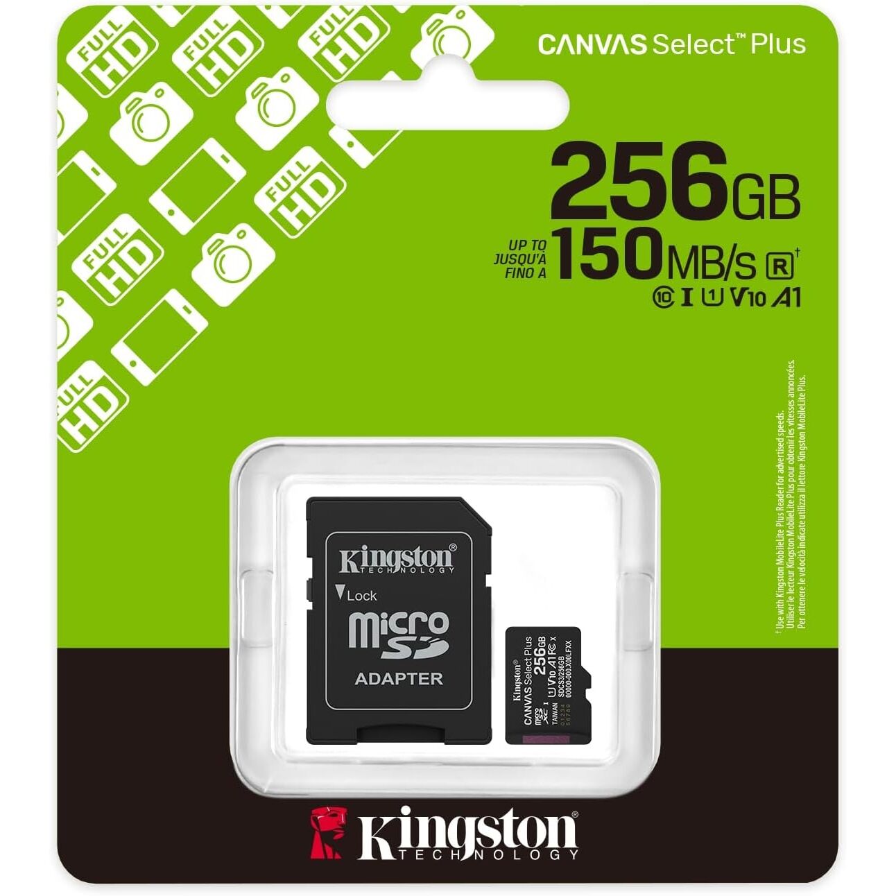 KINGSTON CANVAS SELECT PLUS 256GB MICRO SDHC CLASS10 150MB/s HAFIZA KARTI SDCS3/256GB