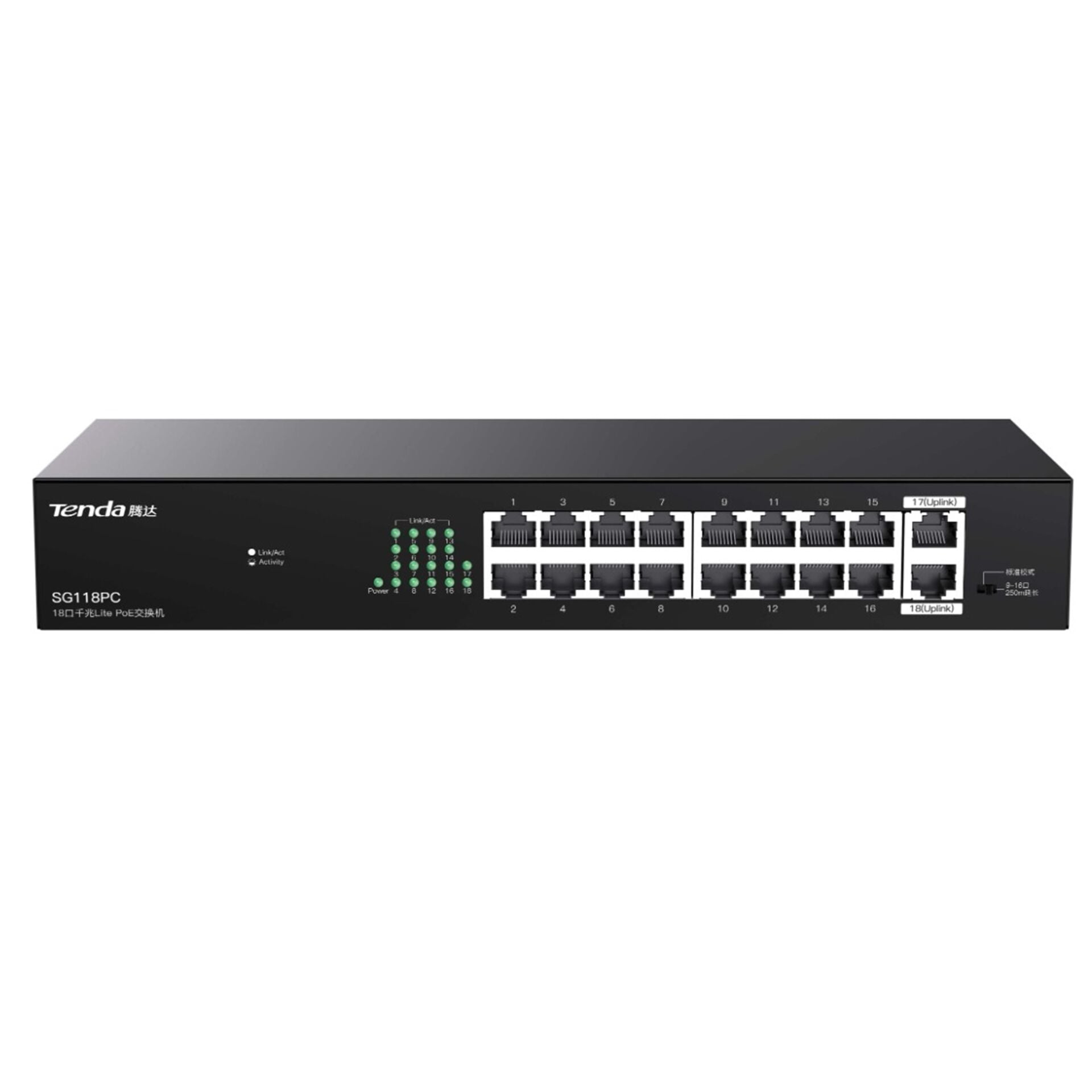TENDA SG118PC 18 PORT 10/100/1000 16 PORT POE 2 PORT UPLINK 167W YONETILEMEZ DESKTOP SWITCH