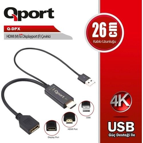 QPORT Q-DPX HDMI (M) TO DISPLAYPORT (F) ÇEVİRİCİ