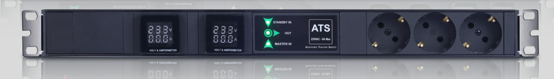 Dorax Metered PDU ATS 19'' 1x Çıkış, 1U, C19 Soketli Giriş Kablolu