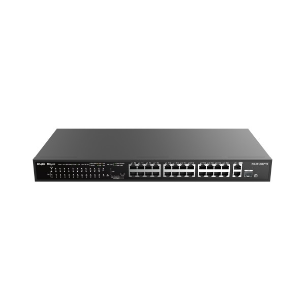 Reyee RG-ES126S-P 26 Portlu, 10/100 Fast Ethernet, Tak Çalıştır Switch, 1 Gigabit Uplink, 1 Gigabit Combo, 24 Port PoE+ (370W)