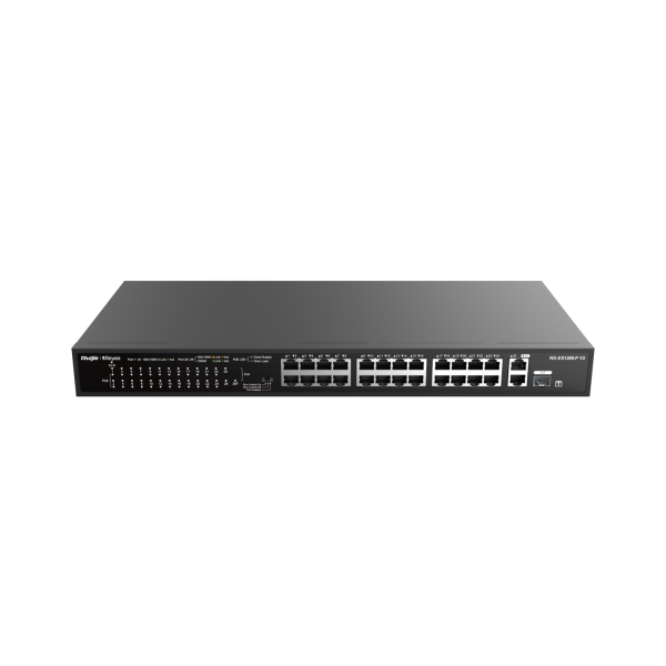 Reyee RG-ES126S-P 26 Portlu, 10/100 Fast Ethernet, Tak Çalıştır Switch, 1 Gigabit Uplink, 1 Gigabit Combo, 24 Port PoE+ (370W)