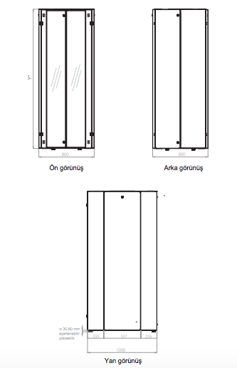 Lande Proline 400 Serisi LN-HL36U8010-BL-B 36U 800x1000 Dikili Tip Kabinet
