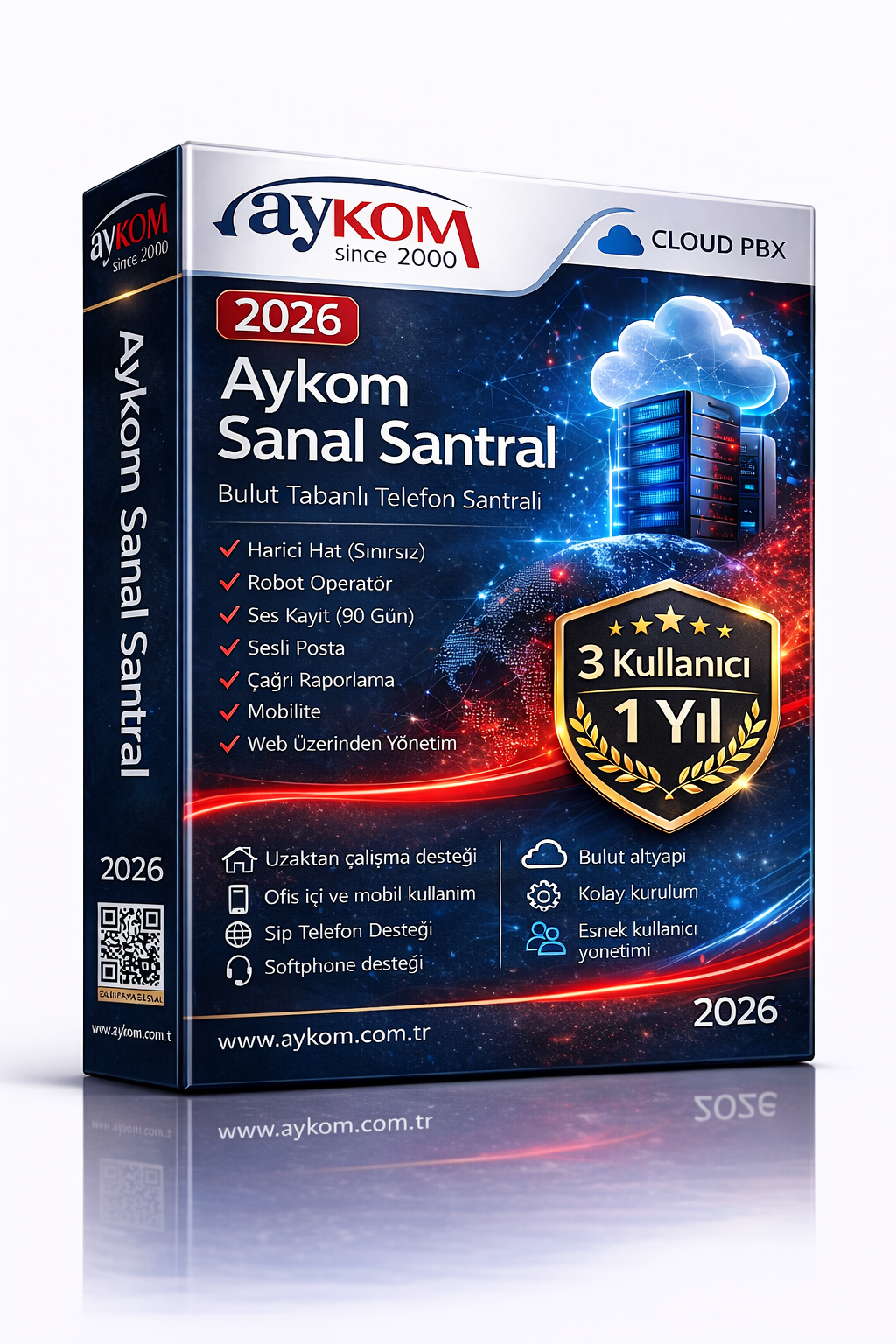 Aykom Sanal Santral 3 Kullanıcı + Robot Operatör + Ses Kayıt