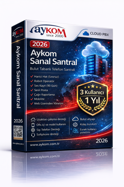 Aykom Sanal Santral 3 Kullanıcı + Robot Operatör + Ses Kayıt