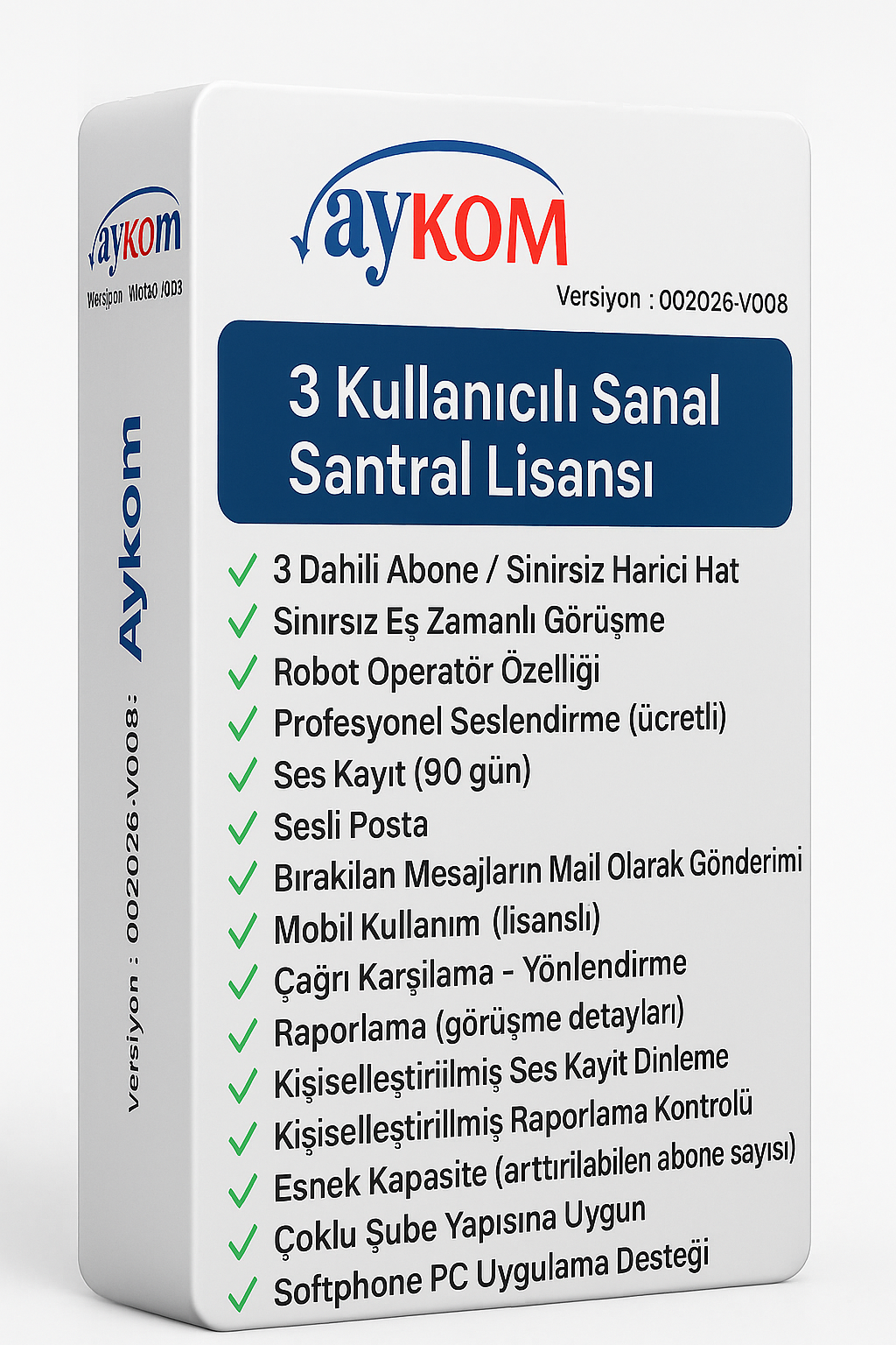 Aykom Bulut Sanal Santral 3 Kullanıcı + Robot Operatör + Ses Kayıt