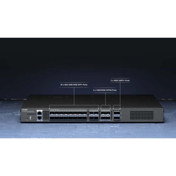 RUIJIE RG-CS86-20XS4VS2QXS-D 20x1G-2,5G-10G SFP+ 4X 10G/25G PORT 2 x 40GBASE-X QSFP+ CLOUD YONETILEBILIR L3 RACK MOUNT SWITCH