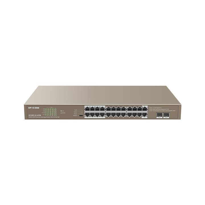 IP-COM IP-G1126P-24-410W 24 PORT 10/100/1000 24 PORT POE 2 X SFP 370W YONETILEMEZ RACK MOUNT SWITCH