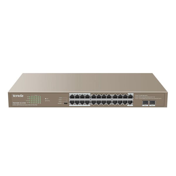 TENDA TEG1126P-24-410W 24 PORT 10/100/1000 POE 2 X SFP 410W YONETILEMEZ RACK MOUNT SWITCH