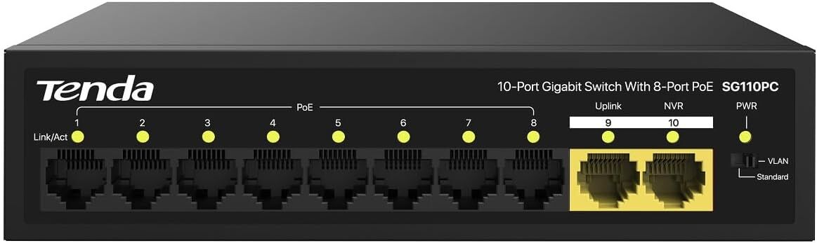 TENDA SG110PC 10 PORT 10/100/1000 8 PORT POE 2 PORT UPLINK 100W YONETILEMEZ DESKTOP SWITCH